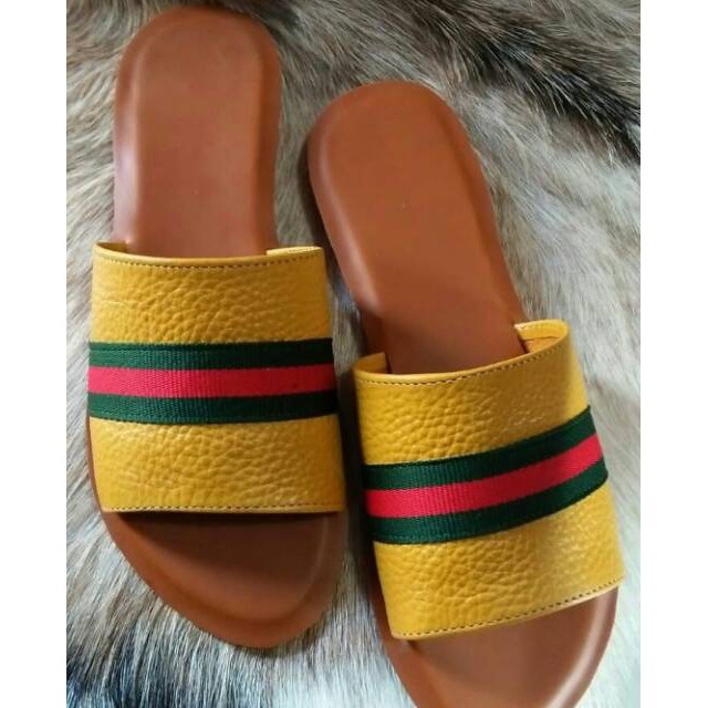 Sandal kulit garut teplek wanita motif gucci / fashion wanita / sendal wanita / sendal kekinian