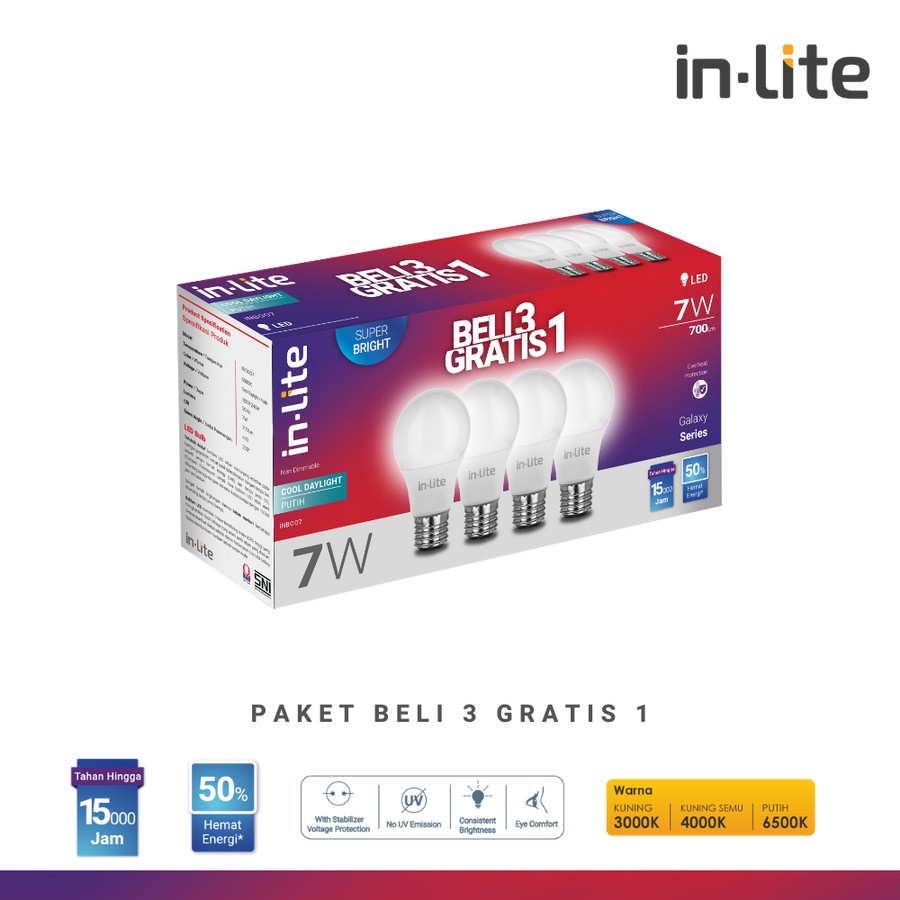 Lampu LED In-Lite Multipack 7w 7 watt 3 gratis 1 PROMO