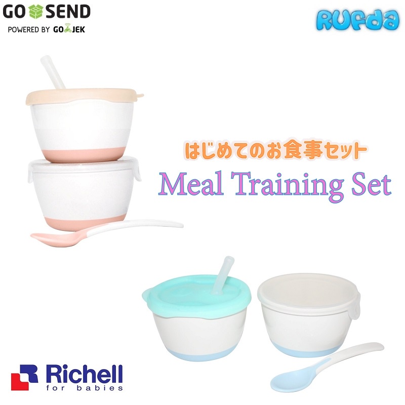 Richell Meal Training Set Mangkok Makan Minum Aqulea Straw Cup dan Food Cup