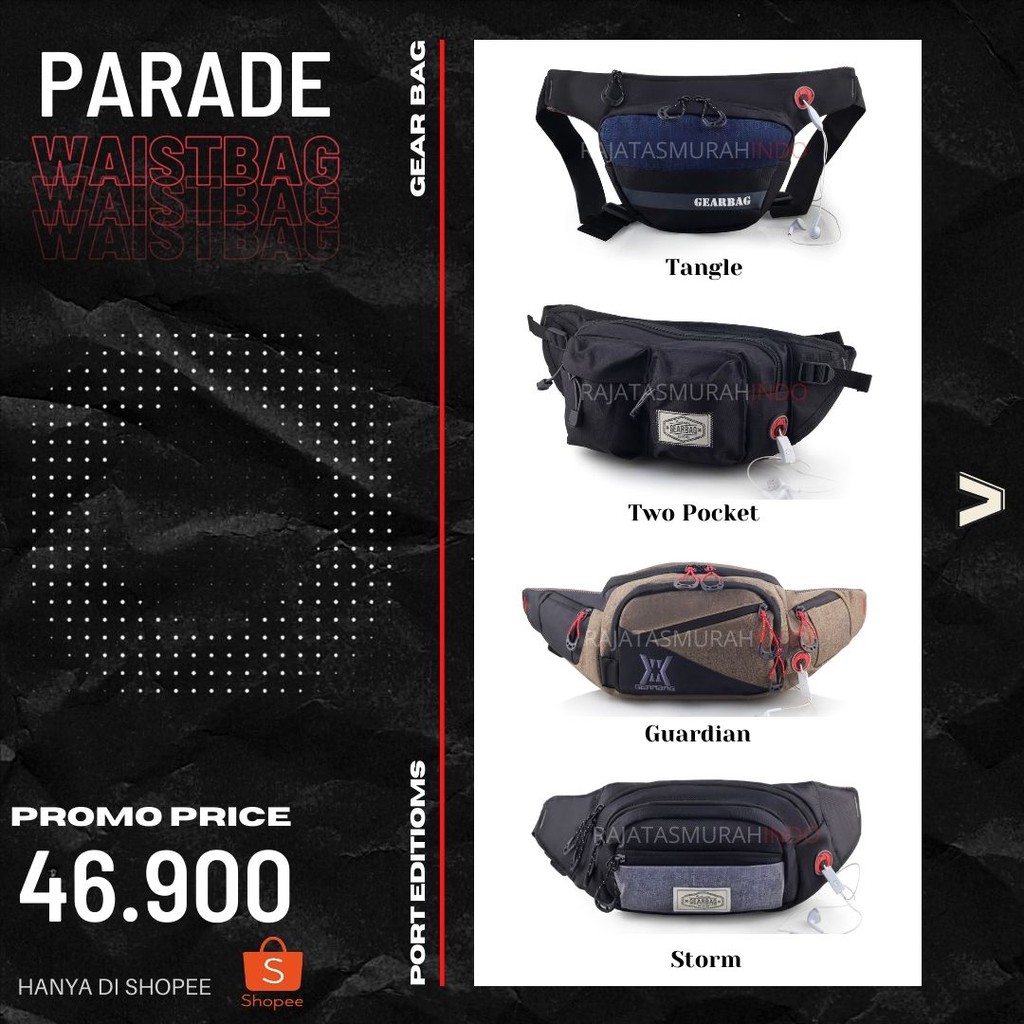 PARADE WAISTBAG - BIG PROMO WAISTBAG PRIA PALING LARIS WITH RUBBER PORT - DISKON