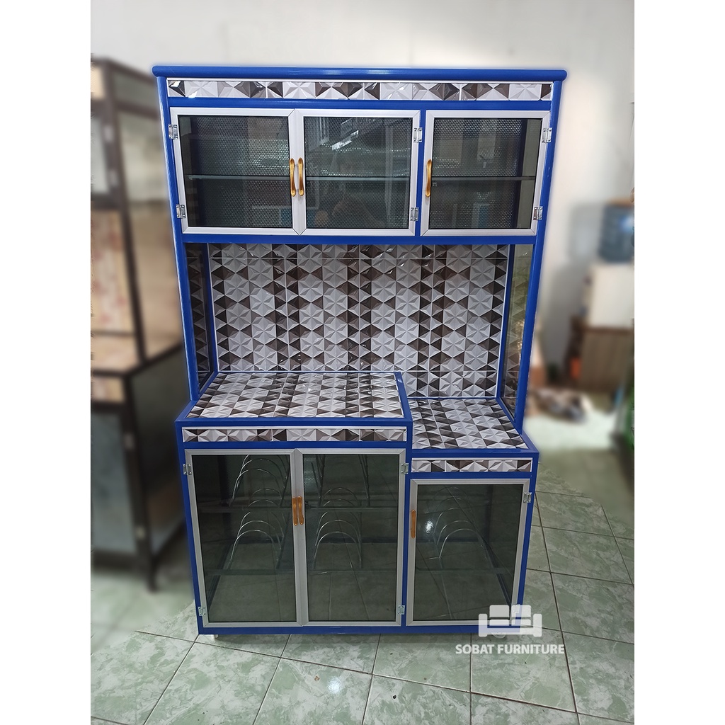 Lemari Rak Piring 3 Pintu Alumunium Roda Tiang Jumbo