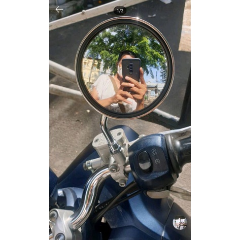 Spion Honda Scoopy Dan Genio Tangkai panjang full besi Full chrome