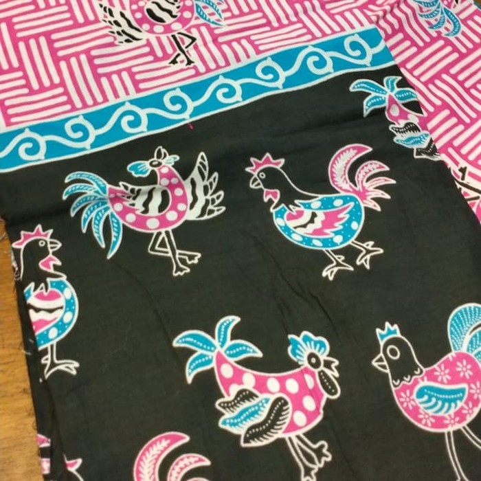 batik cap ayam pink hitam sks