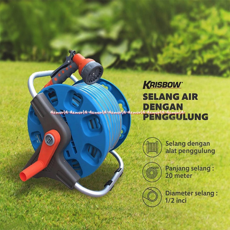 Krisbow Hose Reel 20 Meter Selang Panjang bisa digulung 20m Selang Gulung Biru Hose Reel Kran Semprot Mobil Tanaman