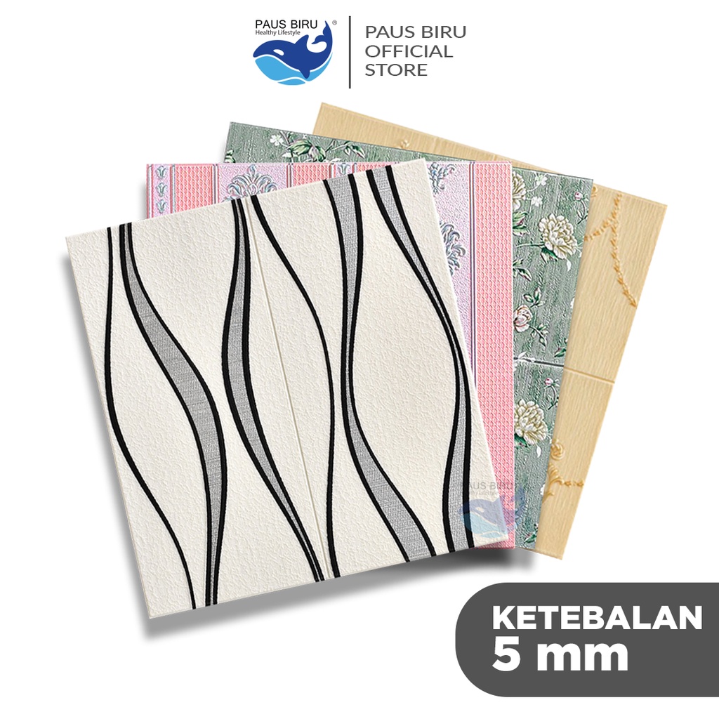 Paus Biru - Wallpaper Dinding 3D Foam Motif Batik Bunga Wallfoam 3D tebal 5mm MT