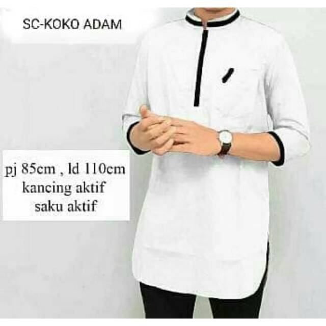 Koko Adam Putih/Fashion muslim pria baju koko cowok baju muslim koko pria muslim koko laki