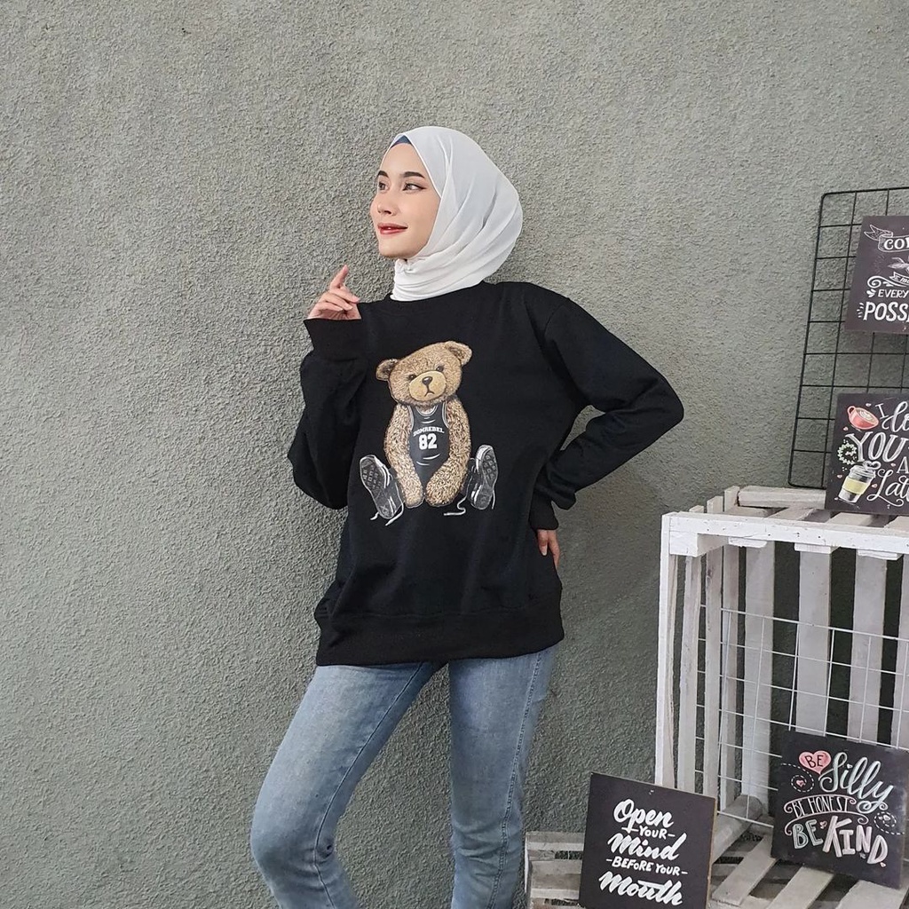 Umar Denim HoodieTedy Bearr 82 Sweater Hoodie Motif Kartun Bear