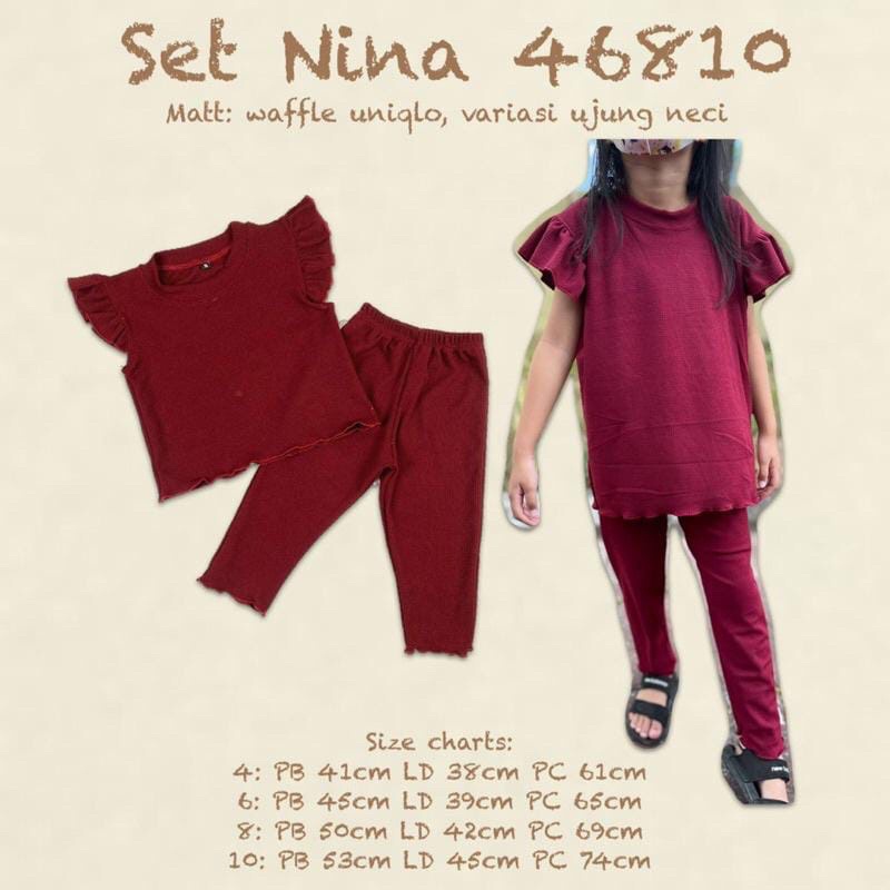 SETELAN NINA JUNIOR ANAK PEREMPUAN 246810 Waffle Uniqlo
