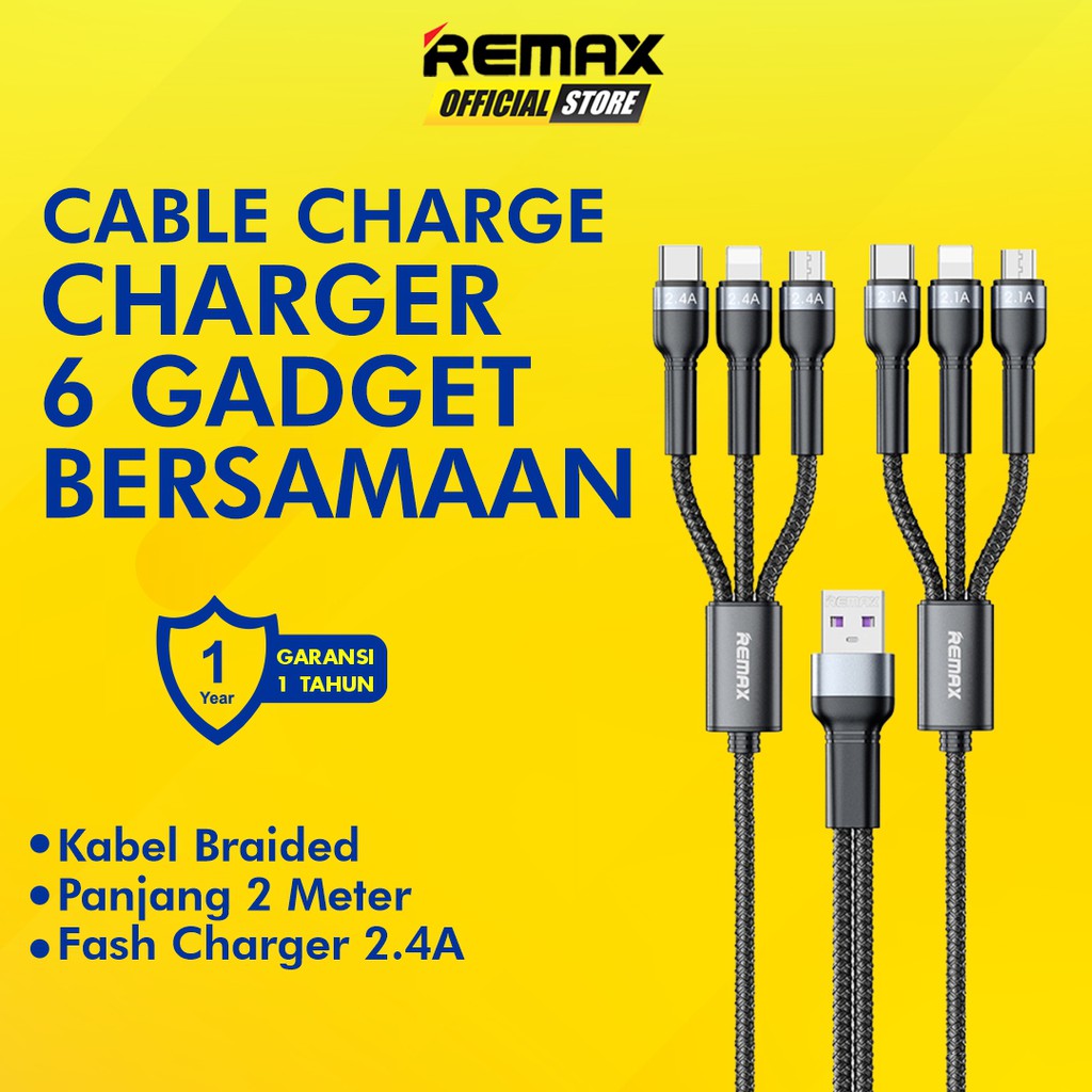 REMAX Charging Data Cable 6in1 Jany Series Micro USB - Type C - Lightning RC-124