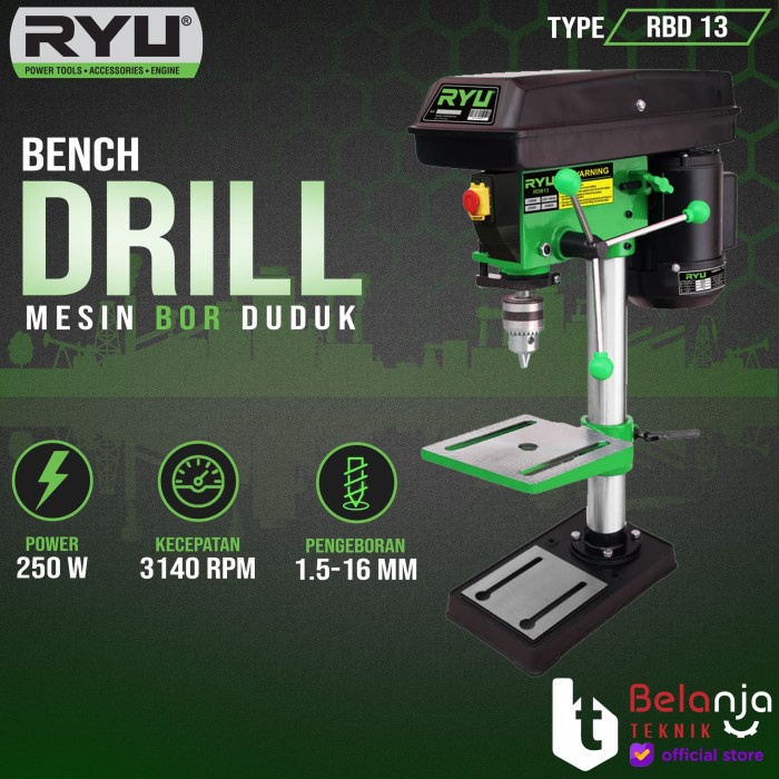 RYU Mesin Bor Duduk 13 MM BENCH DRILL RBD 13 RBD13 350 WATT