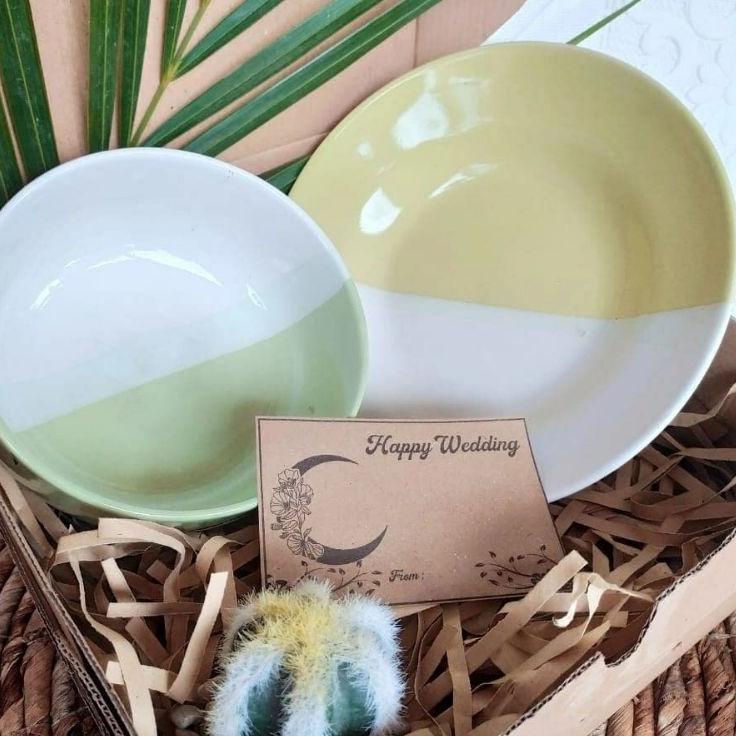 Langsung Beliii.. Paket Hampers Set Mangkok dan Piring Twotone 2 Warna Cantik Hadiah Wedding Ultah H