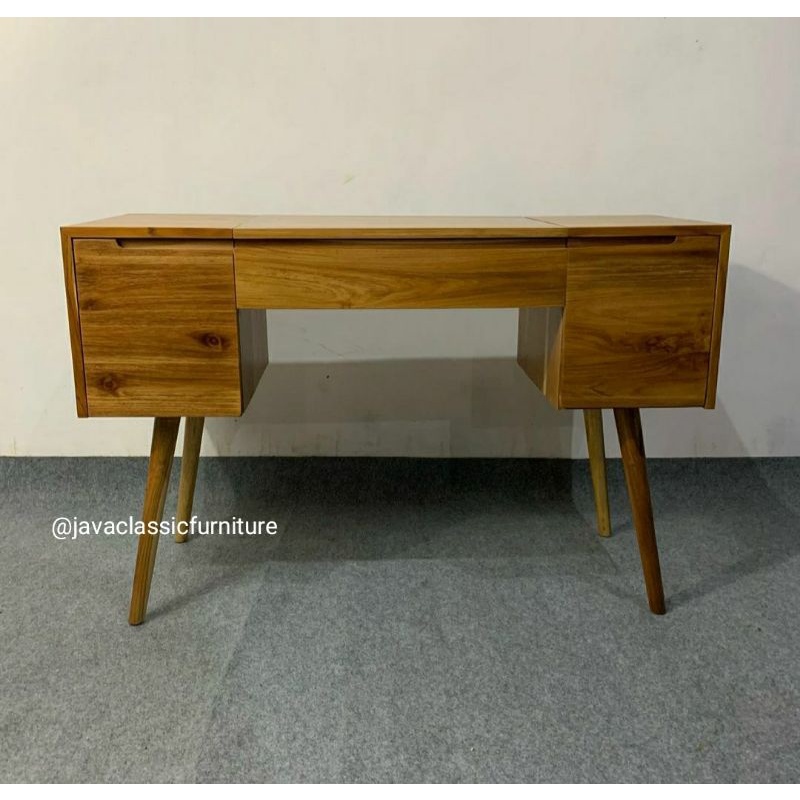 MEJA RIAS,MEJA BELAJAR ANAK,MEJA KERJA KANTOR SERBAGUNA MINIMALIS BAHAN KAYU JATI FINISHING NATURAL UKURAN 120CM-3