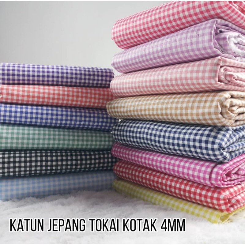 Kain katun jepang kotak/bahan katun jepang meteran/kain meteran/kain katun