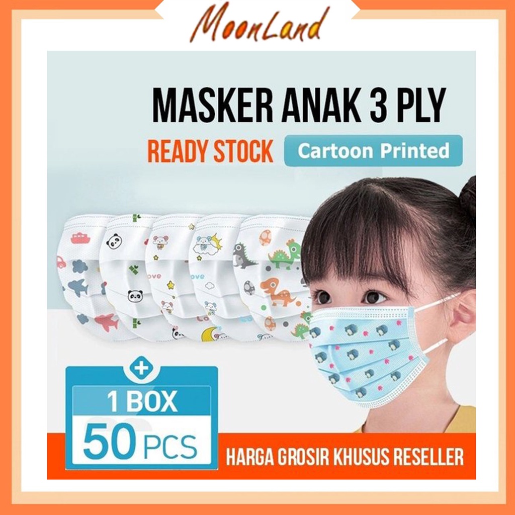 MoonLand 165 Masker Anak 3ply Kids Child Mask Motif Earloop JUAL PER KOTAK