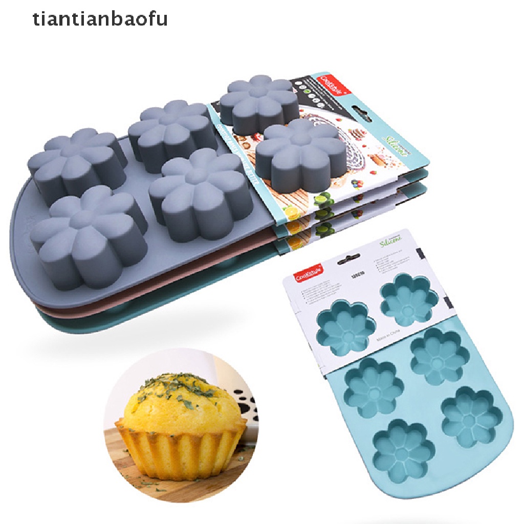 Cetakan Kue Bulan / Roti / Muffin Bentuk Bunga 6 Grid Bahan Silikon Untuk Dapur