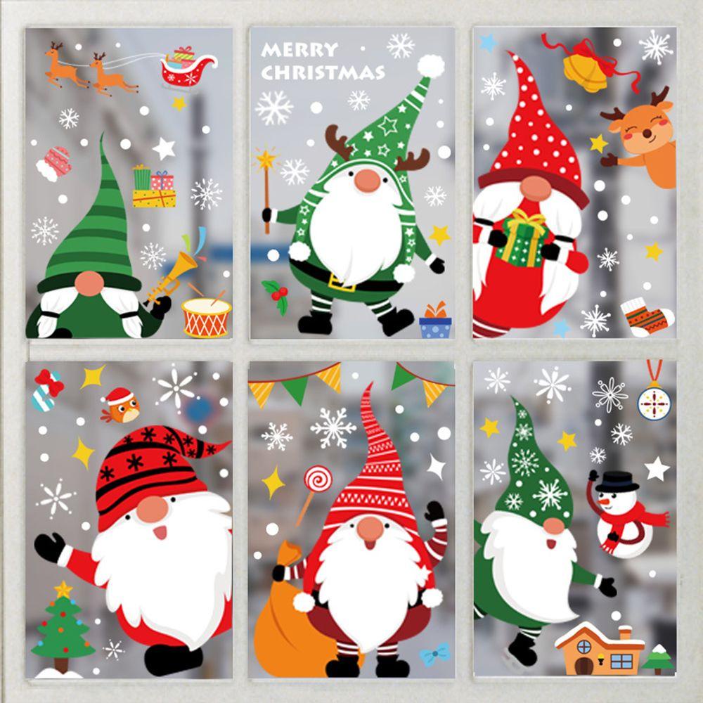 Populer 6lembar Merry Christmas Stiker Jendela Layout Dinding Rumah Warna Perekat Diri Santa Claus