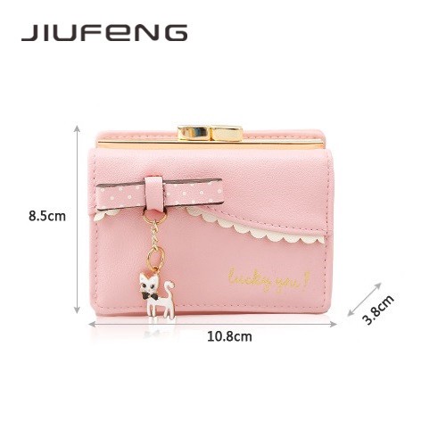 JIUFENG Dompet Wanita Korea Lucu Dompet Pendek untuk Wanita Mini Liontin Mahasiswa Dompet Kecil