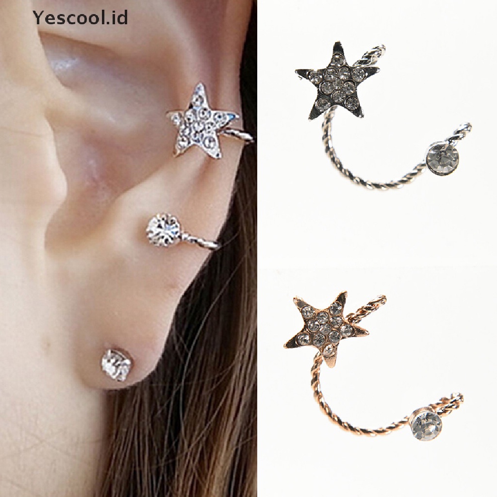 Anting Stud Kristal Sparkling Bentuk Pentagram Untuk Wanita