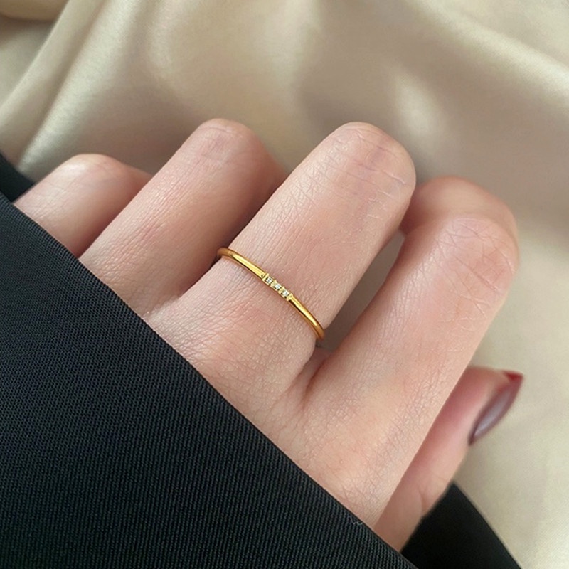 Cincin Titanium Wanita Anti Karat Berlian Emas 18K Aksesoris Sederhana Ins Korea