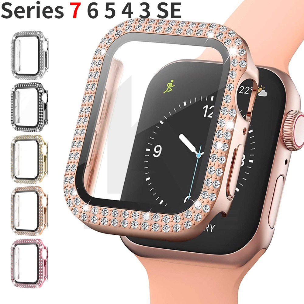 Diamond CaSE For Apple watch 41mm 45mm 40mm 42mm 38mm Bling Bumper Pelindung Cover iWatch Series7 3 4 5 6 se Untuk t500 x7 t5 t5 ft50 w26 w46 w56