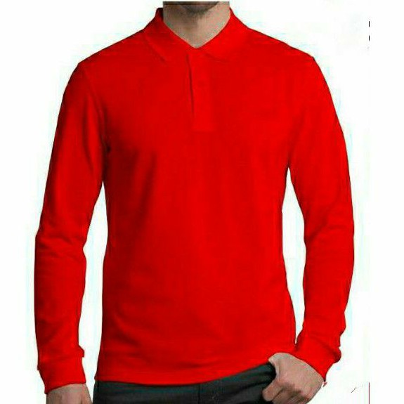 KAOS POLO TANGAN PANJANG MERAH - POLO SHIRT - POLO POLOS MERAH KERAH - KAOS PRIA KRAH WANGKY