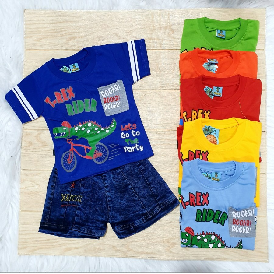 Baju Gratis  Celana Set Dino Anak Paket Hemat Baju dan Celana Murah Premium Kualitas Export