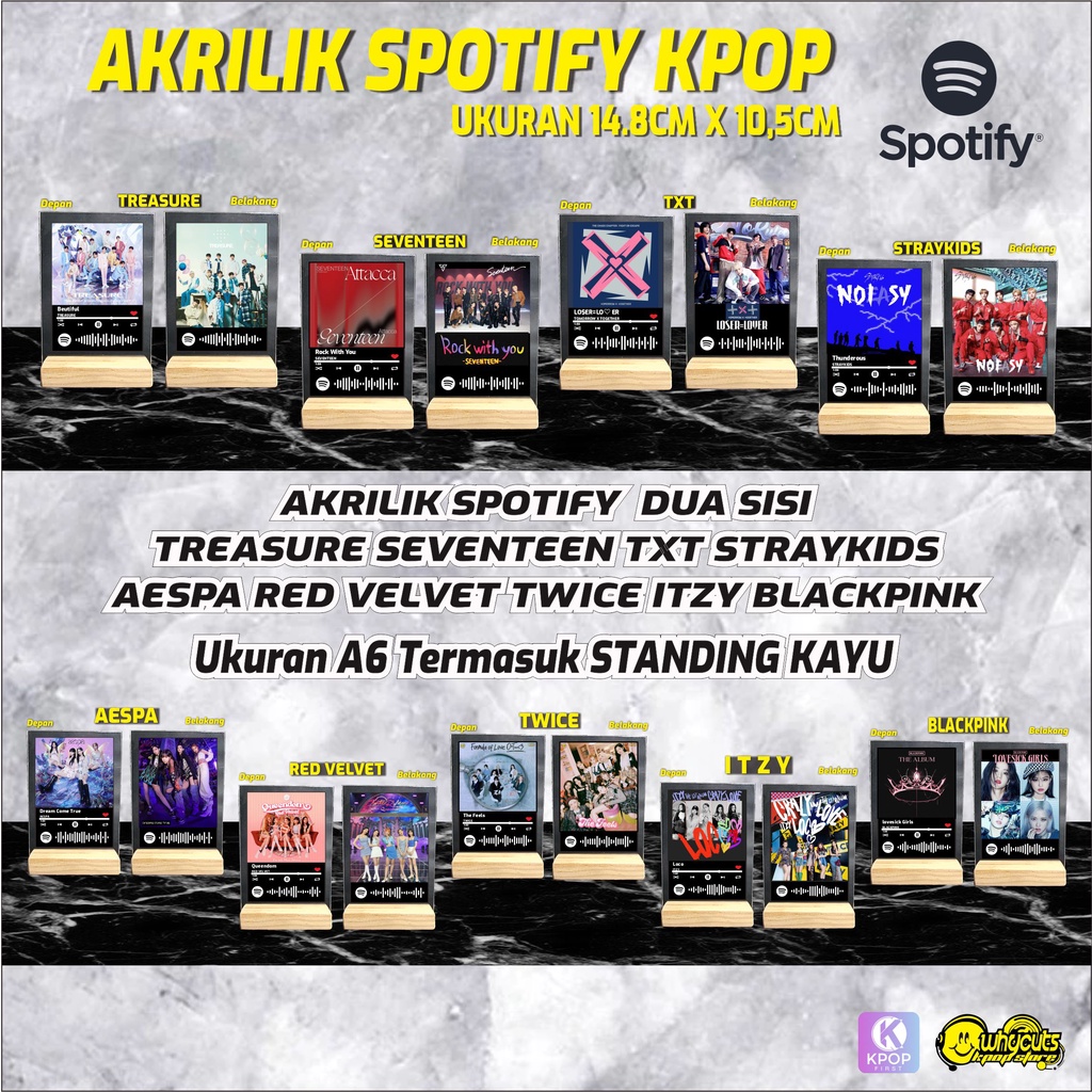 AKRILIK SPOTIFY KPOP / SEVENTEEN / STRAYKIDS / TREASURE / AESPA / RED VELVET / ITZY / TWICE / BLACKPINK / TXT READY STOK