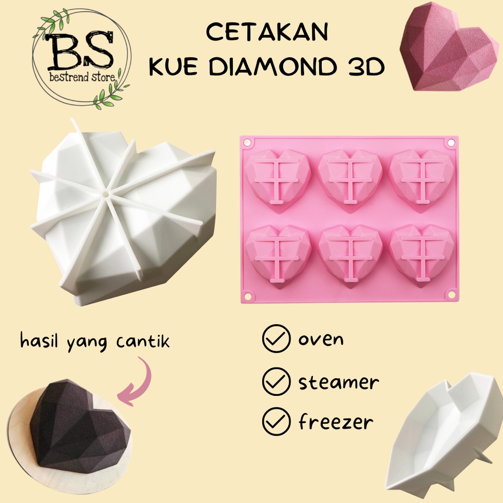 Cetakan Silikon Loyang 3D Hati Love Diamond Heart Anti Lengket