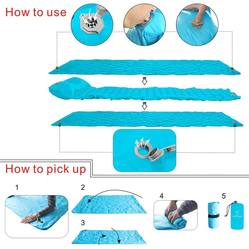 HITORHIKE Inflatable Sleeping Pad and Pillow Air Mattress Camping Mat - Kasur Angin Camping Outdoor