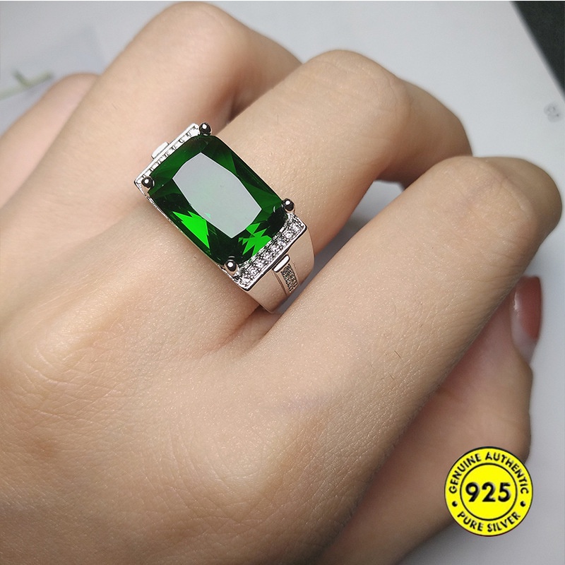 Cincin Kristal Zamrud Bahan S925 Silver Untuk Pasangan