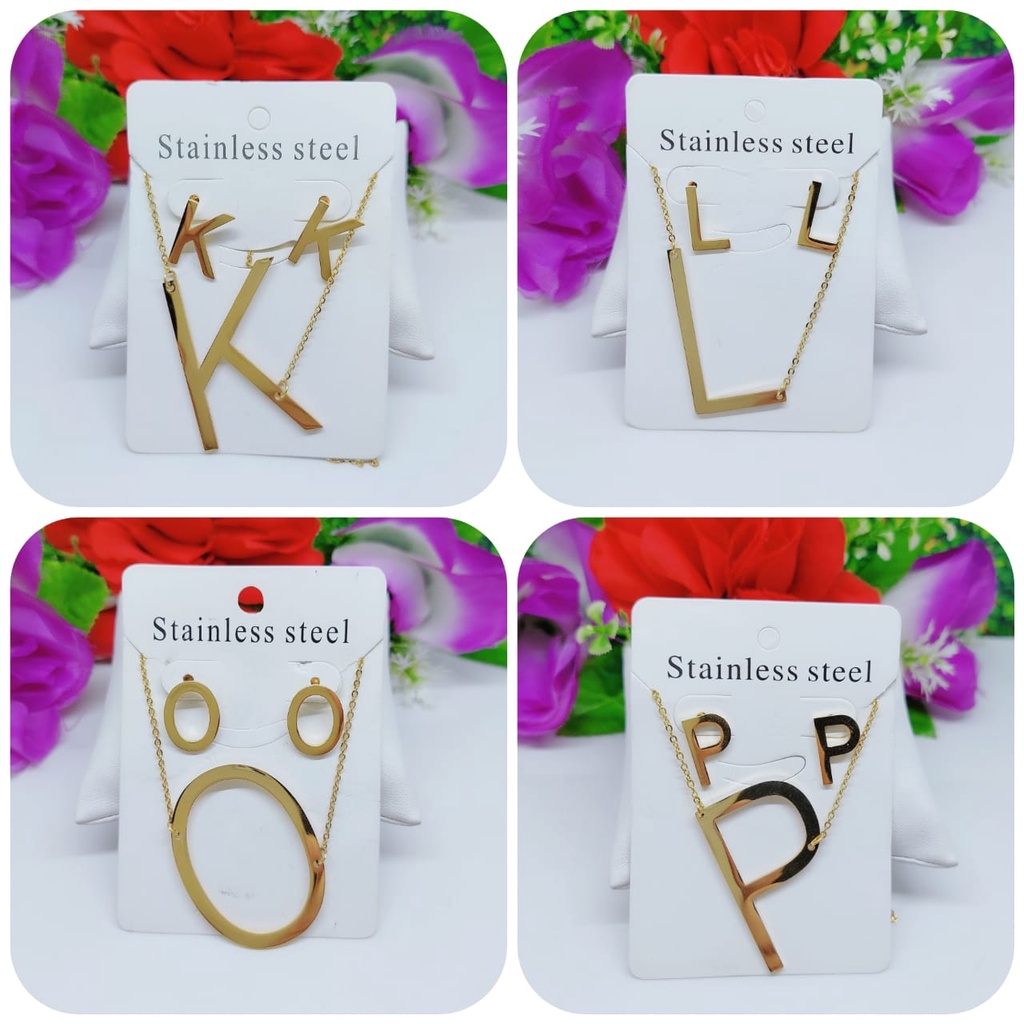 Kalung dan anting huruf sret titanium perhiasan fashion