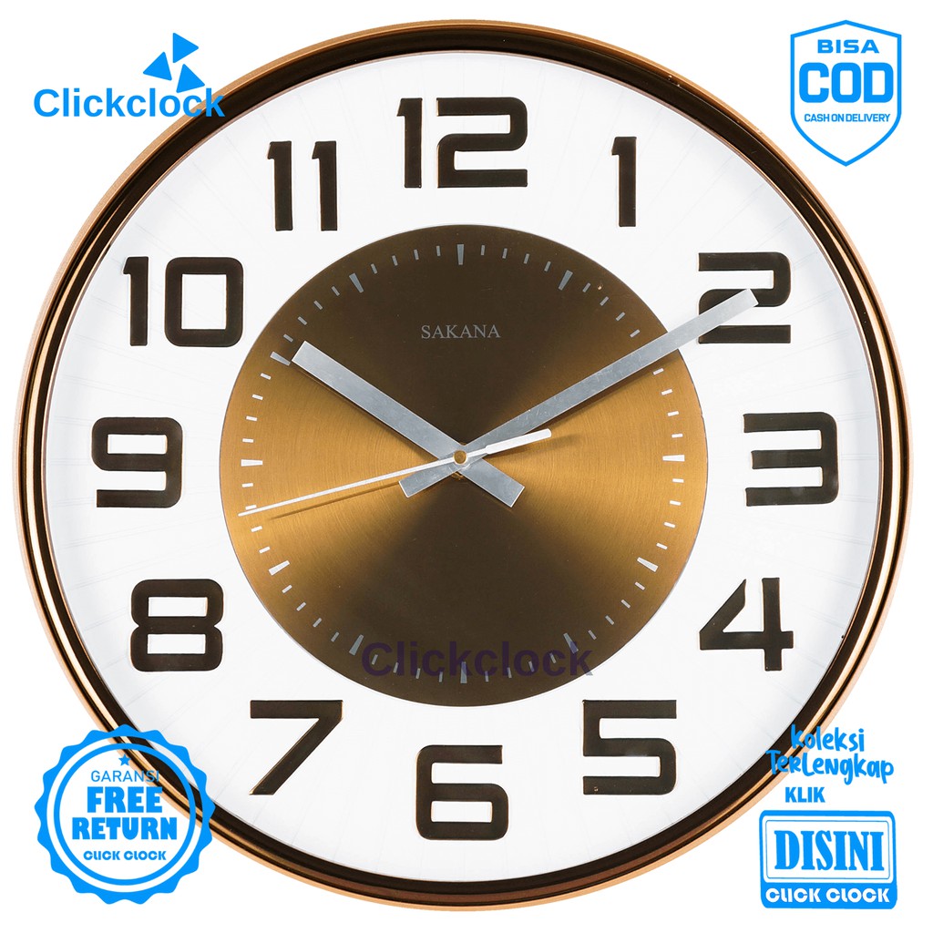 Jam Dinding Quartz Minimalis Biru Coklat Sakana 588 Besar Dekorasi Kamar Murah