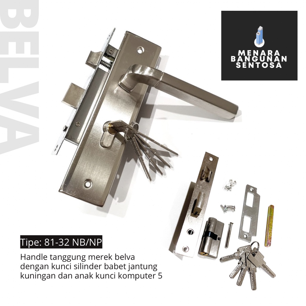 [Seri Putih] Handle Pintu Set Tanggung Belva - Kunci Tarikan Pegangan Gagang Kotak Jagung Sedang