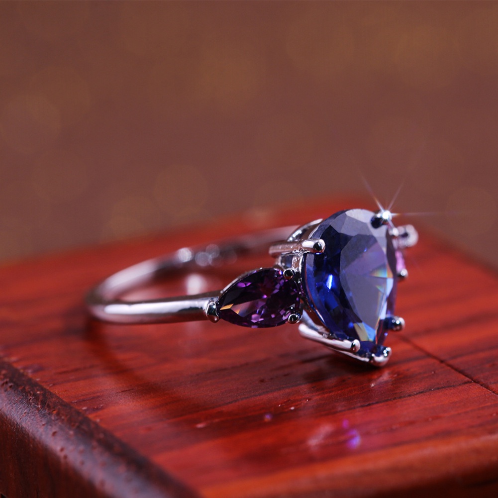 Hu Hu Hu Hu Hu Alat Bantu Pasang Kacamata♡ Cincin Wanita Hias Sapphire Amethyst Imitasi Untuk Pesta Pernikahanhadiah