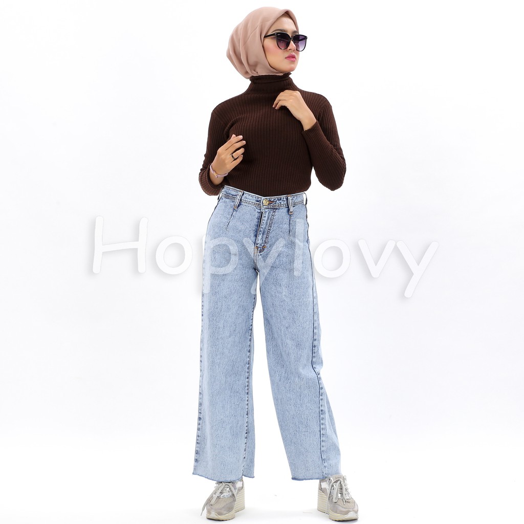 HOPYLOVY - Celana Boyfriend Jeans Wanita Model Kulot BF Acacia