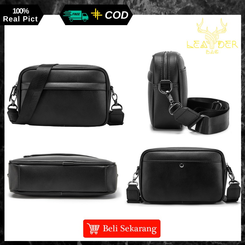 Tas Selempang Kulit Pria Original Distro Model Terbaru Waterproof Warna Hitam Atau Tas Cowok Import