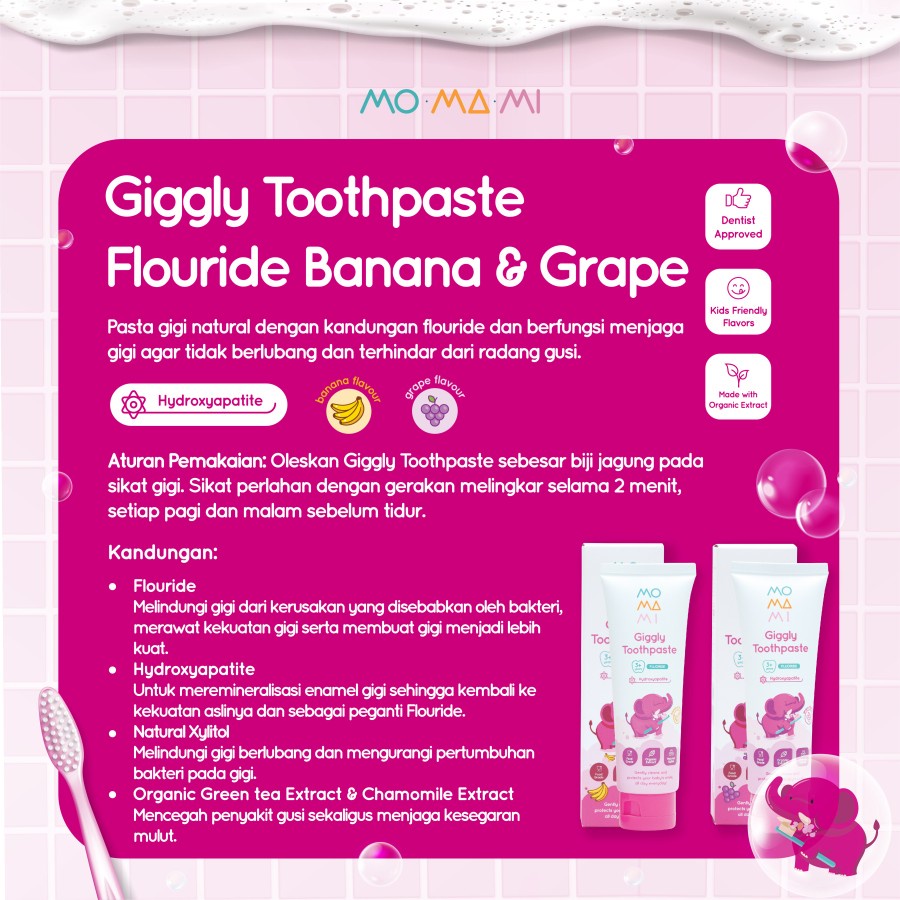 Momami Giggly Toothpaste Flouride Grape 50gr - Pasta Gigi / Odol Anak 3+ years
