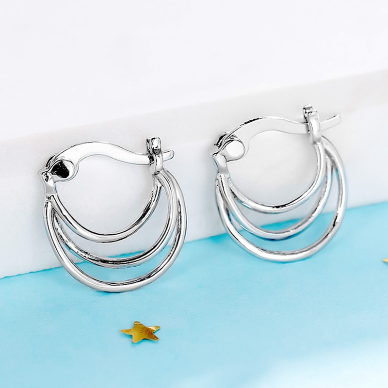 Fancyqube Anting Hoop 3 Baris Bentuk Irregular Gaya Korea Untuk Wanita