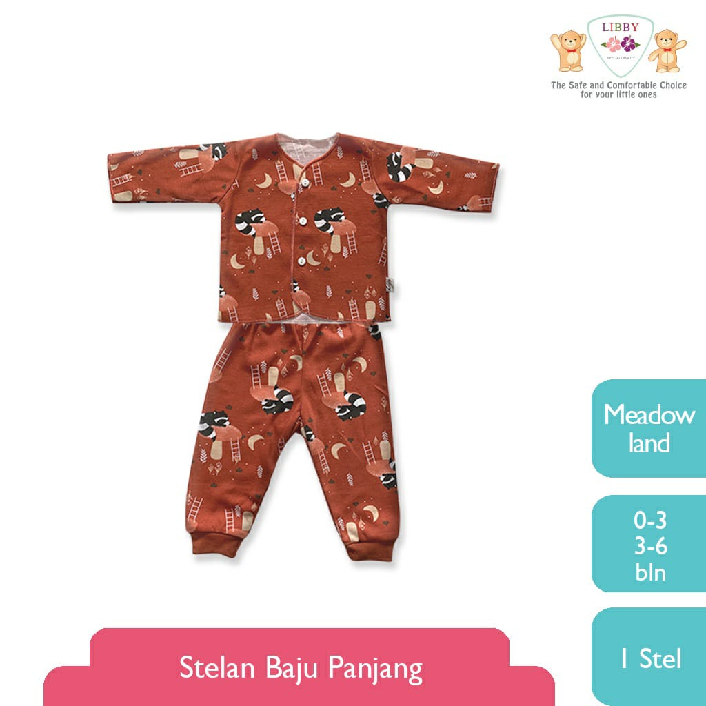 Libby Stelan Panjang &amp; Celana Panjang Kancing depan Meadow Land Series (Satu Set Isi 3Pcs)