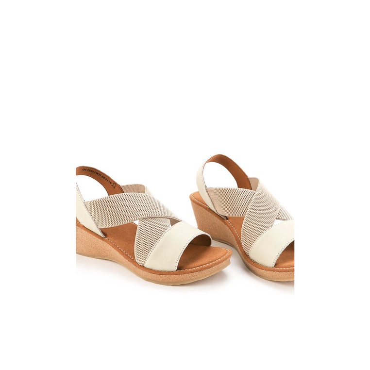 SANDAL WEDGES KULIT OBERMAIN WANITA ORIGINAL ASLI TERBARU PUTIH OW04