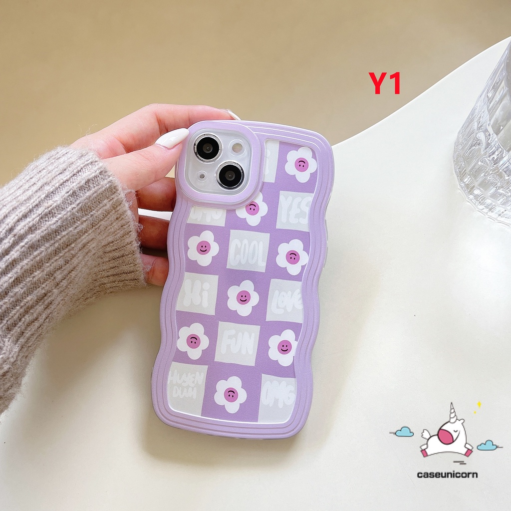 Casing Untuk Realme C53 C15 10 C12 C55 C25 C35 C21Y C25Y C25s C11 2021 C20 C20A C3 5s 5 5i 6i C20A C11 C1 New Wavy Edge Ins Korea Kartun Lucu Smiley Flower Soft Phone Case