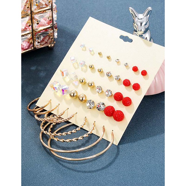 LRC Anting Set Fashion Color Metal Airplane Pearl Matte Earrings Set 5 Pairs F76192