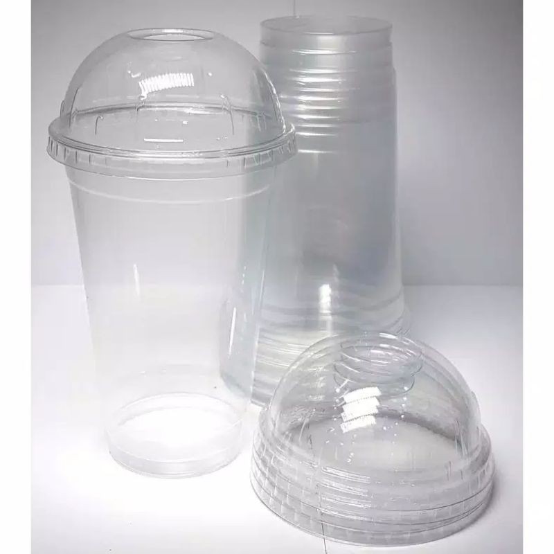 Gelas Plastik 22 oz / Cup Plastik 22oz + Tutup Cembung  LID DOME @50pcs