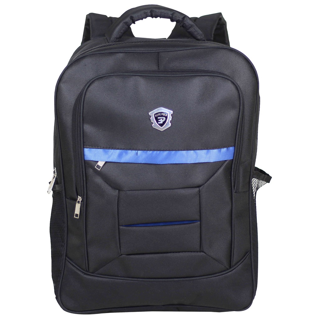 BELI 1 GRATIS 1 Tas Sekolah Pria SMP SMA Ransel Gendong Polo Hitam List Biru Free Selempang Cowo