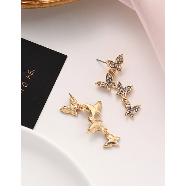 Fashion Golden Butterfly Tassel Earrings With Diamonds K69689