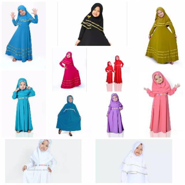  Baju  Muslim  Gamis Anak  Perempuan  Warna  Putih biru 