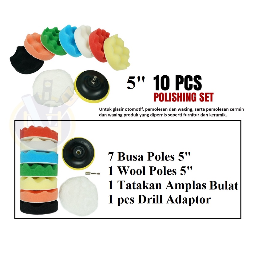 Spon Busa Poles Mobil Motor 3&quot; 4&quot; 5&quot; Set 10 pcs / Set Busa Poles Sponge Polishing 3&quot; Inch 4&quot; Inch 5&quot; Inch Set 10 Pcs / Set Busa Pad Buff Untuk Poles Body Motor Mobil Set Pad