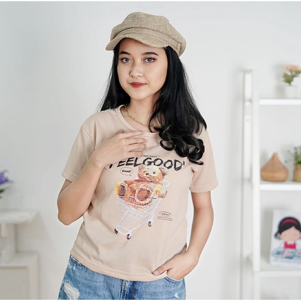 BEFAST - ZFS OOTD Wanita Kaos SOYEON / FEEL GOOD KAOS TSHIRT BABYTERRY / T-shirt Distro Wanita / Kaos Lengan Pendek / Baju Santai / Kaos Motif Gambar / Terbaru