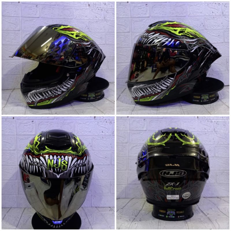 HELM NJS ZX-1 HELCREEP BLACK PAKET GANTENG