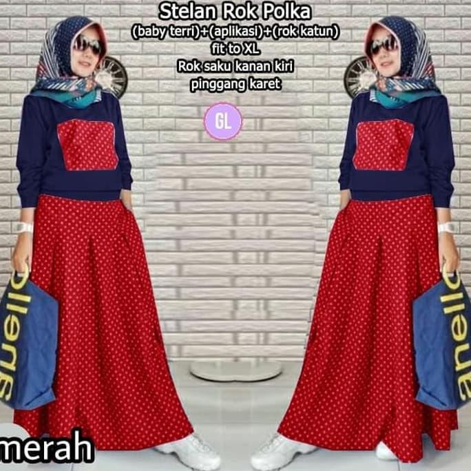 Buruan mumpung harga promo stelan muslim/baju muslim/baju atasan tunik/tunik/st rok polka/gl9208